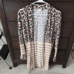 Lovely Melody Beige and Black Leopard-Print Open Cardigan